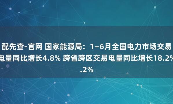 配先查-官网 国家能源局：1—6月全国电力市场交易电量同比增长4.8% 跨省跨区交易电量同比增长18.2%